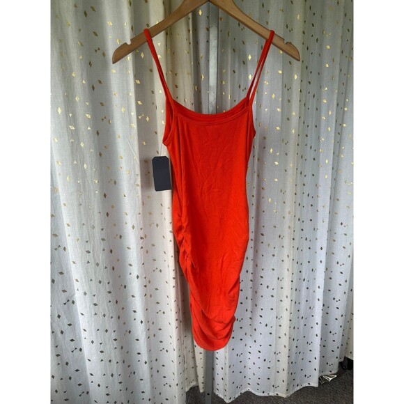 Melrose And Market NWT Knit Cami Orange Fiesta Bodycon Side Ruching Mini Dress S - Picture 4 of 7